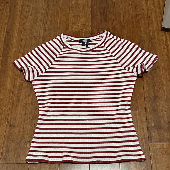 PAIGE Tops - PAIGE Crimson and White Striped Short Sleeve Top